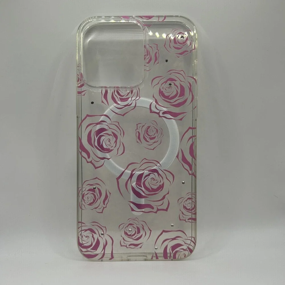 For iPhone 14 Pro Max Roses and Diamonds Phone Case Clear‎ Cover